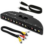 Fosmon 4-Way Audio/Video RCA Switch Selector/Splitter Box & AV Patch Cable for Connecting 4 RCA Output Devices to Your TV