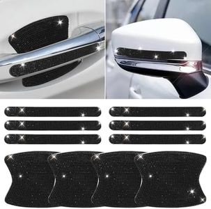 10 PCS Bling Car Door Handle Protector, Shiny Crystal Rhinestone Anti-Scratch Universal Cars Door Handle Protective Cover, Glitter Automotive Exterior Accessories for Women (Black)