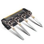 JASON Dog Grooming Scissors Kit, Professional 6 in 1 Dog Scissors Sharp & Durable Shears Set - 7.5" Thinning, Chunker, Straight, Curved Shears and Comb for Dog Cat Pet, Rosegold