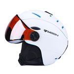 TentHome Ski Snowboard Helmet with Attached Detachable Photochromatic Polarizing Goggles (White, Medium(55-58 cm))