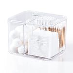 YOHOM Clear Cotton Ball and Swab Holder Organizer with Lid Bathroom Qtips Holder Storage Container Box Plastic Cotton Round Pads Dispenser