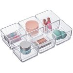 STORi SimpleSort 6-Piece Stackable Clear Drawer Organizer Set | 3" x 3" x 2" Square Trays | Small Makeup Vanity Storage Bins and Office Desk Drawer Dividers | Made in USA