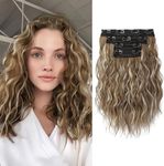 REECHO Hair Extensions, 4PCS Clip in Hair Extensions 12" Short Curly Wavy Brown Hair Extensions Invisible Lace Weft Natural Soft Hairpieces for Women – Ash Brown with Highlights