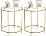 VASAGLE Round Side Tables, Set of 2, Glass End Tables with Metal Frame, Gold Coffee Tables with Modern Style, for Living Room, Balcony, Bedroom, Gold Color