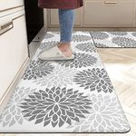 HEBE Anti Fatigue Kitchen Rug Sets 2 Piece with Runner 17"x28"+17"x59" Floral Kitchen Rugs and Mats Non Skid Waterproof Cushioned Kitchen Floor Mat Runner Rugs for Laundry