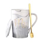 SHOPPOFOBIX Ceramic Marble Finish Coffee Mug with Lid & Spoon for Anniversary Wedding Engagement Valentine Gifts for Couple Teachers Women Men Husband Wife with Gift Box (MR COFFEE CUP)