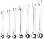 KINJOEK 7 PCS 6 mm 7mm 8mm 9mm 10mm 11mm 13 mm 12PT Ratchet Wrench set, Metric Ratcheting Wrench Set with 5° Movement and 72 Teeth for Projects with Tight Space