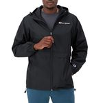 Champion Men's Water-Resistant Hooded Jacket, Zip-Front Wind- and Water-Resistant Hooded Jacket, Black Small Script, Large