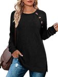 Bofell Long Sleeve Shirts for Women Dressy Black Ladies Tunic Tops for Legings Side Split Sweaters XL