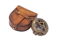 Vintage Sundial Compass with Leather Case/Brass Compass/Gift for Him/Engraved Compass/Sundial Push Compass for Camping, Hiking, Touring