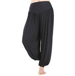 HOEREV Brand Super Soft Modal Spandex Harem Yoga Pilates Pants Black Large