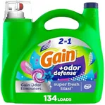 Gain Odor Defense Liquid Laundry Detergent, Super Fresh Blast Scent, 194 fl oz, 134 loads, 2 in 1, Laundry Detergent Liquid Soap, HE compatible