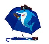 HECKBO Children Umbrella Shark with Pirate Cap & Sword, Teeth + Treasure Island & Pirate Ship | Umbrella Boys Girls | School Kids & Kindergarten Kids | Waterproof, Windproof | L: 23,22", D 28,74