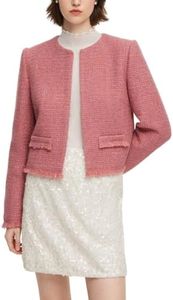 Wool Blend Tweed Blazer Jacket for Women Frayed Hem Lightweight Cropped Tweed Jackets Business Work Office Suit Jackets Dress Jacket Womens Fitted Blazer Dressy Casual Teacher Jackets Outerwear