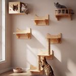 Cat Shelves for Wall, Furniture Set – Shelves and Perches for Wall, Climbing Shelf Playground Set, Scratching Post with 3-Step Shelf for Indoor Mounted Condos House