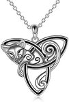 YFN Celtic Cat Necklace Sterling Silver Pendant Trinity Triquetra Knot Cat Jewellery Gifts for Women Girls