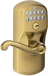 Schlage FE595 PLY 609 FLA Plymouth Keypad Entry with Flex-Lock and Flair Style Levers, Antique Brass