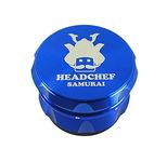 Headchef Samurai Metal Herb and Spices Grinder with Sifter Scraper – 4 Piece Grinder, 55mm (Blue)