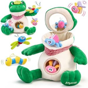 JoyCat Baby Toys 3-18 Months, Frog Montessori Toy Includes 4 Sensory Insects with Rattle, Crinkle, Squeaker & Baby Mirror for Tummy Time, Soft Stuffed Animal Toy for Infants Newborn Boy & Girl Gifts
