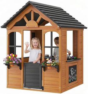 Aoxun Kids Outdoor Playhouse Wooden Play House Pretend PlayGames for Toddlers Ages 3-8 with Play Kitchen,Snack Bar,Pet Door,Blackboards,Flowerpots,Child Playground Playset for Backyard,Garden