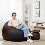 ComfyBean Bag with Beans Filled XXXXXL Bean Bag with Free Cushion and Footrest - Official : BeanDreams Combo (Matching Color : Solids, Black Brown)
