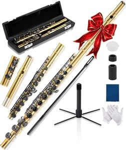 AKLOT Closed-Hole Concert C Flute: Flute Instrument with 16 Keys, Offset G, Smooth Black Nickel Keys, Air-Tight Pads, Include Stylish Leather Hard Case, Cleaning Kit, Stand, Gloves (LUM-SA)
