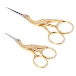 Asdirne Embroidery Scissors, Set of 2, Small Crane Sewing Scissors, Stainless Steel, Vintage Style, Suitable for Embroidery, Needlework, Sewing, DIY Crafts and Daily Use (Gold, 3.6inch+4.5inch)