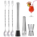 Stainless Steel Muddler for Drinks, Cocktail, Professional Home Bar Tool Set, Mixing Spoon, Ice Grip for Making Mojitos, Margaritas, Mint, Lemon, Fruit Based Drinks, Beverages, for Birthday, Party