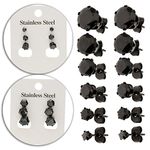 Fashion Jewellery Set Kit Lot of 6 Pairs Fabulous Stainless Steel Earrings Ear Studs In Black Colours and With Stones Crystals Decorations In Different Sizes