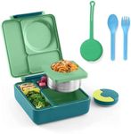 Omie Lunch Box and Utensils Bundle Set - OmieBox Insulated Bento with Thermos and OmiePod Reusable Fork and Spoon with Case (Meadow)