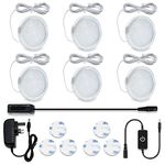 LightingWill LED Under Cabinet Puck Lights, LED Under Counter Lighting Kit, Dimmable Ultra Thin Closet Lights, DC 12V Warm White Kitchen Light with Smart Touch Dimmer &12W Power Adapter (6Pack)