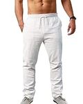 NANAMEEI Cotton Linen Pants Men Elastic Waist Drawstring Linen Trousers Mens Casual Beach Linen Pants Mens White Beach Pants White XL