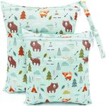 CHEESANHERR Cloth Nappy Bags，2 Pcs Wet Bags, Wet Dry Bags for Cloth Diapers, Changing Bag Storage Bag Organizer with Double Zipper Waterproof Washable Reusable for Daycare Travel Beach (Green Bear)