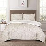 3 Pieces New Luxurious Super Soft Duvet Cover Set Cotton Rich Reversible Quilt Cover Bedding Set With 2 Pairs Pillowcases (Damask Cream Beige, Super King)