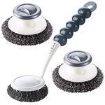 Stainless Steel Wool Scrubber with Handle, Heavy Duty Pot Scrubbers Dish Scrubber Cleaning Brush Wash for Dish, Stainless Steel Scrubbing Brushes Cleaning Supplies for Pots, Pans, Grills, Sink (3)