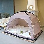 Bed Tent, Indoor Privacy Tent, Portable Pop Up, Cozy Sleep In Drafty Indoor Privacy Tent Keep Warm Play Tent For Adults And Kids Portable Frame Curtains Cozy Sleeping Tents,Brown,210*210*150CM,Con