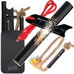 RKR OUTDOOR Ferro Rod Flint Fire Starter Kit + Fire Tinder Wick Bellow with Box - 4" Length 1/2” Thick Ferro Rod with Multi-Tool Striker and Paracord Lanyard + Tinder - Hemp Wick with Bellow + Box