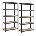 SONGMICS 5-Tier Heavy-Duty Shelving Units, Set of 2 Steel Shelving Units for Storage, Boltless Assembly, for Garage, Shed, Load Capacity 875 kg, 40 x 90 x 180 cm, Dove Grey GLR040G02