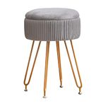 Zoopolyn Ottoman Foot Rest Velvet Vanity Round Footrest with Metal Legs Upholstered Chairs for Makeup Storage Stool for Living Room and Bedroom Light Grey