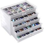 Misdary 90 Grid Rock Display Case Clear Acrylic Collection Box for Kids 5 Drawers Velvet Insert Rock Storage Box Display Cases for Collectibles Crystal Display Shadow Boxes Display Cases (Gray)