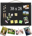 Black Bulletin Boards Cork Board with Felt, 38x28cm Small Display Pin Board Vision Board for Walls, Jewelry, Notes, Collection, Photos, Office, Wood Framed(Black) & Felt(Black), 1pc, UK