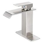 Aquafaucet Brushed Nickel Single One Handle Square Waterfall Bathroom Sink Faucet Lavatory Brushed Nickel