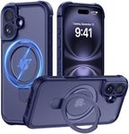 MOCCA Design for iPhone 16 Case with Magnetic Invisible Stand [Full Camera Protection] [Compatible with Magsafe] Military Drop Shockproof Translucent Matte Phone Case Cover 6.1",Deep Blue