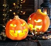 2PCS Jack O Lantern Light Halloween Scary Glowing Plastic Pumpkin Lamp Yards Garden Decor-Orange