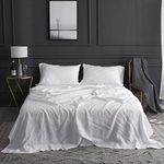 Simple&Opulence 100% Linen Sheet Set Embroidery(King,Embroidery White)