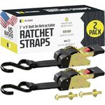 2 Quick n Easy AutoRetract Strap Cargo Tie Downs - Retractable 1 Inch x 9 Ft Bolt-on Ratchet Straps w/S Hook for Trailers & Pickups - 1,200 lbs Break Strength - DC Cargo Mall