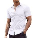 COOFANDY Mens Shirts Short Sleeve Dress Shirts Non Iron White Formal Shirts for Men Business Casual Shirts Regular Fit Summer Shirts Button Down Shirt White XL