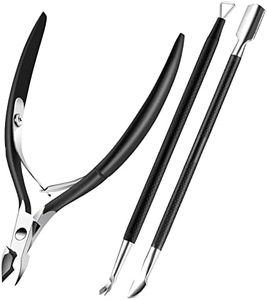 Cuticle Trimmer Cuticle Remover with Cuticle Pusher, XUNXMAS Professional Stainless Steel Durable Pedicure Manicure Tools Cutter Nipper Scissor Clipper for Fingernails and Toenails Dead Skin Black