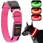 KOSKILL Light Up Dog Collar at Night, Led Dog Collar Adjustable, Lighted Dog Collar Rechargeable Waterproof, Dog Lights for Night Walking, Glow in The Dark Dog Collars Light for Medium Large Dogs (L, Pink)