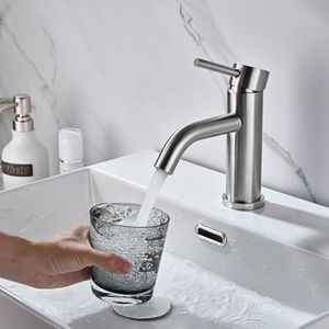 DETBOM Mitigeur de Lavabo, Robinet de Lavabo Réglable Chaud et Froid, Robinet Salle de Bain Monocommande, Robinet en Acier Inox, Aérateur Amovible, Sans Plomb, Argenté